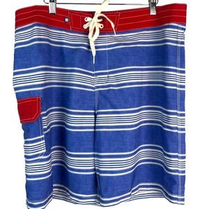 Sperry Top Sider Mens‎ Swim Trunks Board Shorts Blue White Stripe Red Size 36